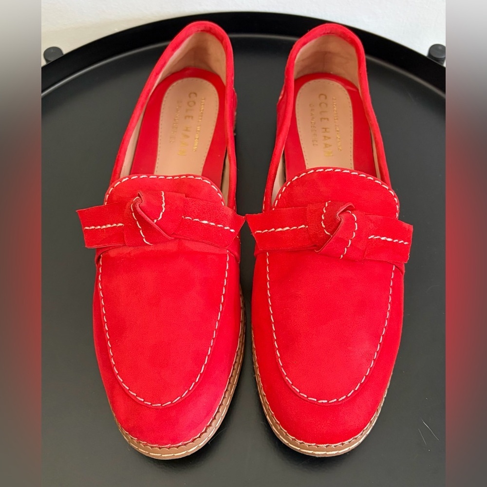 Cole Haan Red Suede Knot-Accent Loafers